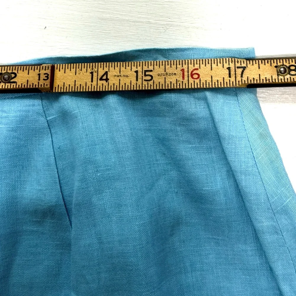 Madison Studio Women’s 100% Linen Teal Turquoise Blue Skirt Embroidered Floral